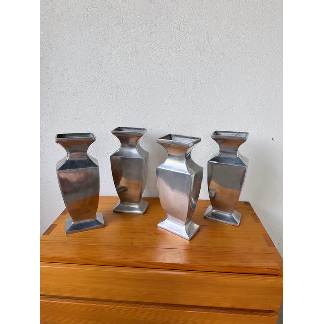 Metal Vintage Vases in Aluminum, 1970s, Set of 4 For Sale - Image 7 of 18