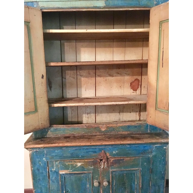 Mid 19th Century Mid 18th Century Antique Blue Step Back Cupboard For Sale - Image 5 of 9