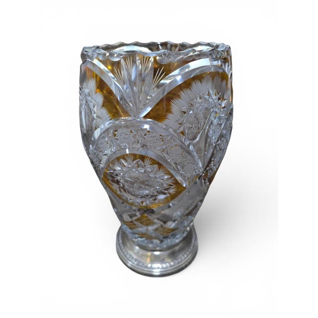Boho Chic Vintage Cut Crystal Vase with Silver Base, 1950 For Sale - Image 3 of 13