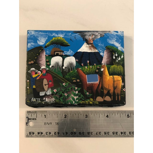 Textile Small Peruvian Oil Painting Pastoral Scene For Sale - Image 7 of 13