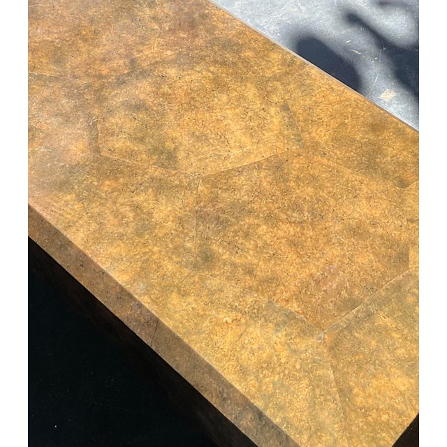 Postmodern Vintage Boho Beveled Parchment Coffee Table For Sale - Image 3 of 12