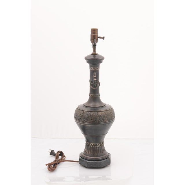 Metal Pair of 1960s Patinated Bronze Archaistic Table Lamps by Marbro Lamp Co. For Sale - Image 7 of 13