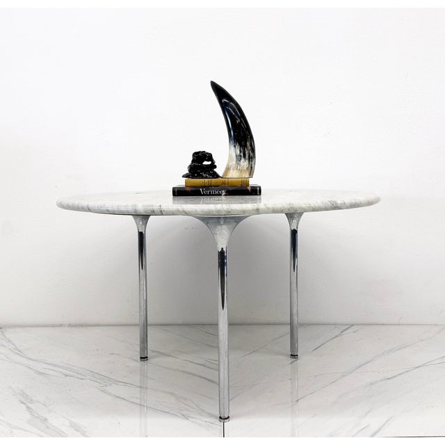 Laverne International Katavalos, Littell, and Kelley 48" Dining Table, Carrara Marble, Laverne, 1960's For Sale - Image 4 of 6