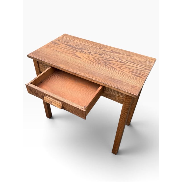 Wood Vintage Solid Oak One-Drawer Writing Desk or Console Table, Refinished For Sale - Image 7 of 11