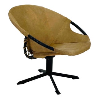 Mid-Century Modern Suede Lounge Chair with Black Iron Frame, Germany, 1960s For Sale