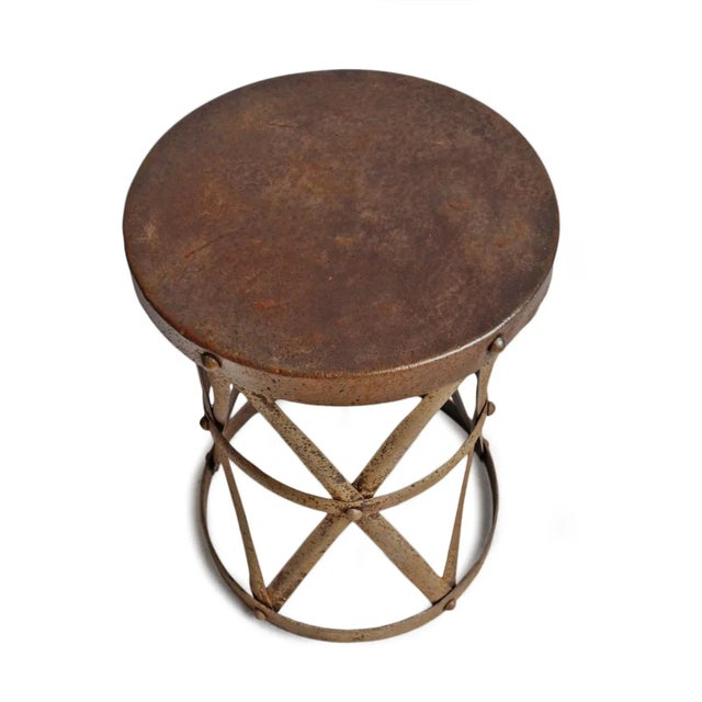 Vintage Industrial Iron Strap Outdoor Side Table For Sale - Image 4 of 6