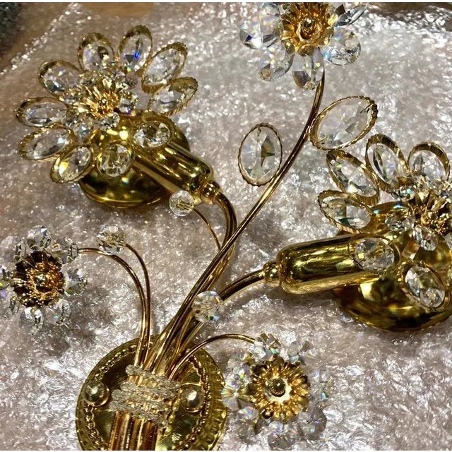 Gold Vintage Hollywood Regency 24 Karat Gold, Crystal Palwa Sconce, Wall Light, 1960s For Sale - Image 8 of 8