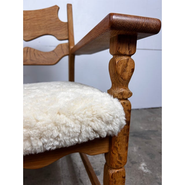 Mid-Century Modern Danish Brutalist Razorblade Oak Armchair by Henning Kjærnulf for EG Møbler, 1960s For Sale - Image 3 of 10