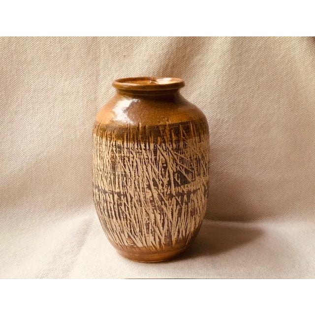 Vintage Studio Pottery Stoneware Vase, Sgraffito, Earthy Glaze For Sale - Image 16 of 18
