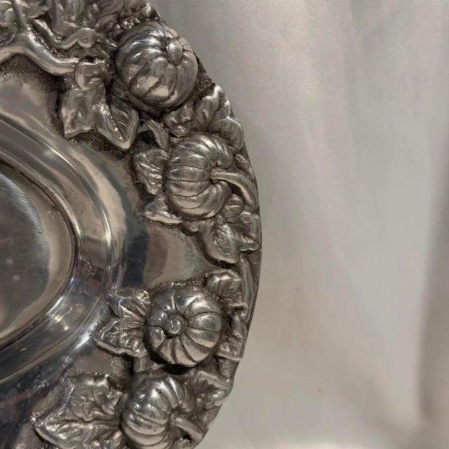 Traditional Vintage Oval Cast Metal Fall Decorative Tray For Sale - Image 3 of 4