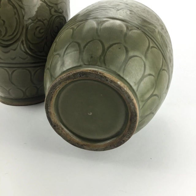 Antique Chinese Pair Green Vases For Sale - Image 10 of 11