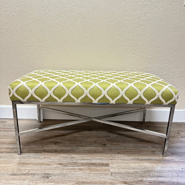 Metal Contemporary Tufted Moss Green Metal Bench For Sale - Image 7 of 7