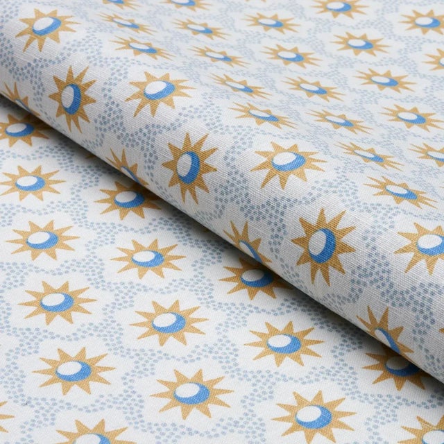 Schumacher SAMPLE - Schumacher Lucie Fabric In Yellow & Sky For Sale - Image 4 of 4