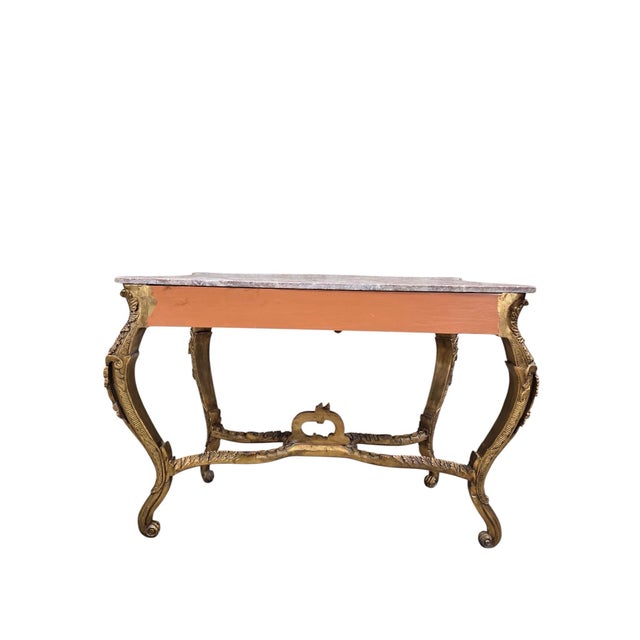 Antique Louis XV Style Carved Console Table With Pink Marble Top For Sale - Image 4 of 8