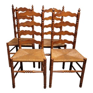 Four Tell City Rock Maple Ladderback Dining Chairs With Rush Seats For Sale