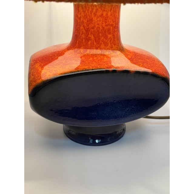 Textile Fat Lava Table Lamp with Bright Glossy Glaze in Orange-Blue, 1960s For Sale - Image 7 of 17