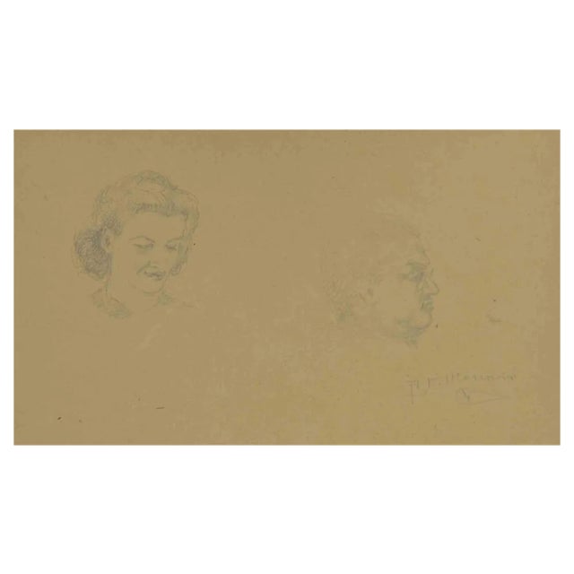 Augusto Monari, Portraits, Pencil Drawing, Early 20th Century For Sale