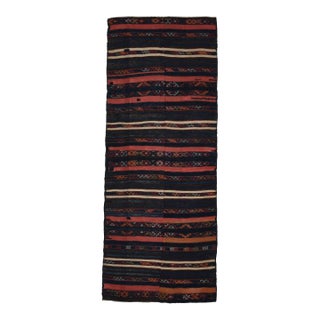 1970s Vintage Handmade Wool Cotton Dark Blue Runner Rug For Sale