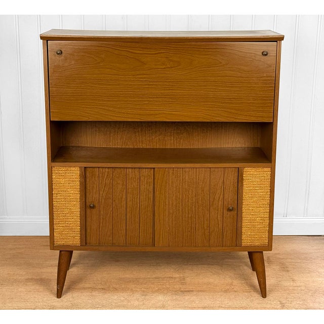 A Retro Laminated Walnut Drop Front Dry Bar, c. Mid 20th Century - Pairs Nicely with Many Mid-Century & Eclectic Interiors...