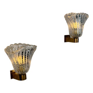 Bullicante Murano Glass Wall Sconces from Seguso, 1940s, Set of 2 For Sale