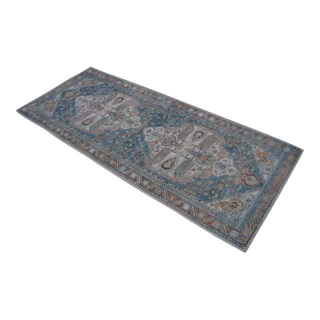 Vintage Geometric Turquoise Rug Runner Mat 5 X 2 For Sale