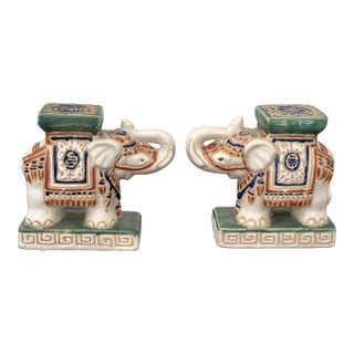 Vintage Ceramic Elephant Bookends For Sale