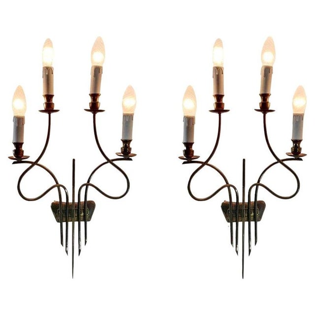 Mid-Century Brass Wall Sconces attributed to Guglielmo Ulrich, Italy, 1940s, Set of 2 For Sale - Image 9 of 9