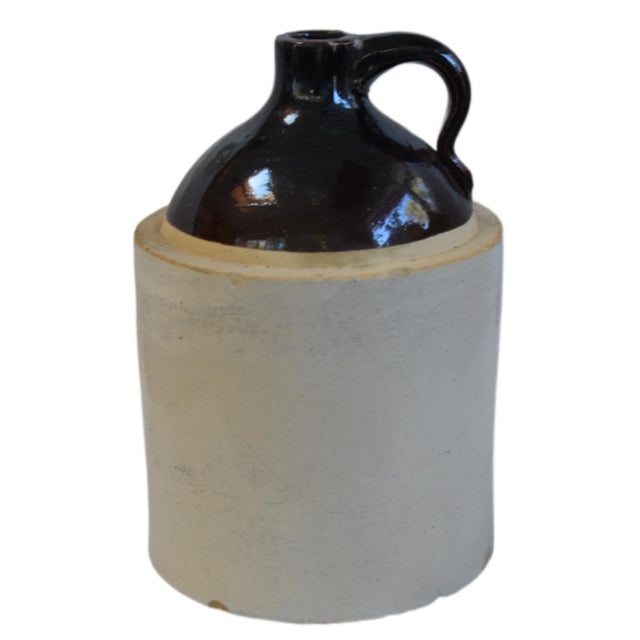 Farmhouse Antique Two-Tone Stoneware Whiskey Moonshine Jug With Handle For Sale - Image 3 of 5