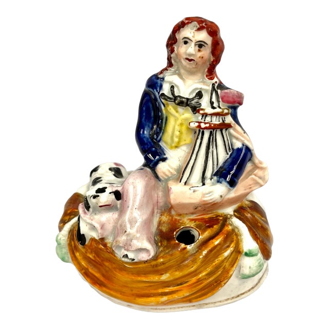 Early 20th Century Staffordshire Man With Dog Inkwell/Pen Holder For Sale