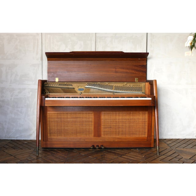 1960s Mid-Century Modern Baldwin Acrosonic Walnut Upright Piano With Cane Panels, Circa 1960s For Sale - Image 5 of 18
