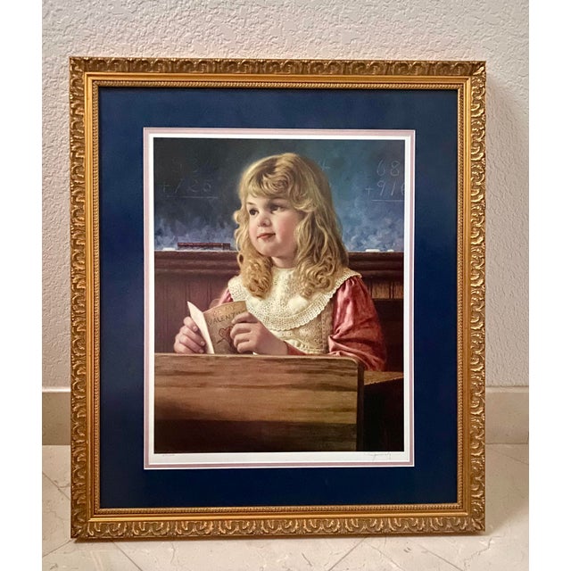 Vintage Elegantly Professionally Framed and double matted print titled "Secret Admirer" by American realist artist Jim...