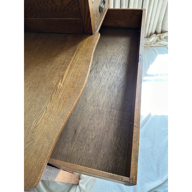 Wood 1900s Antique Oak Bi-Level Gentleman’s Dresser With Swivel Mirror For Sale - Image 7 of 12