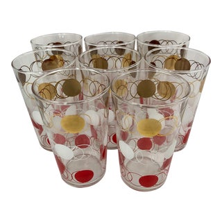 Vintage Federal Glass Tumblers With Gold, White, & Red Rings - Set of 8 For Sale