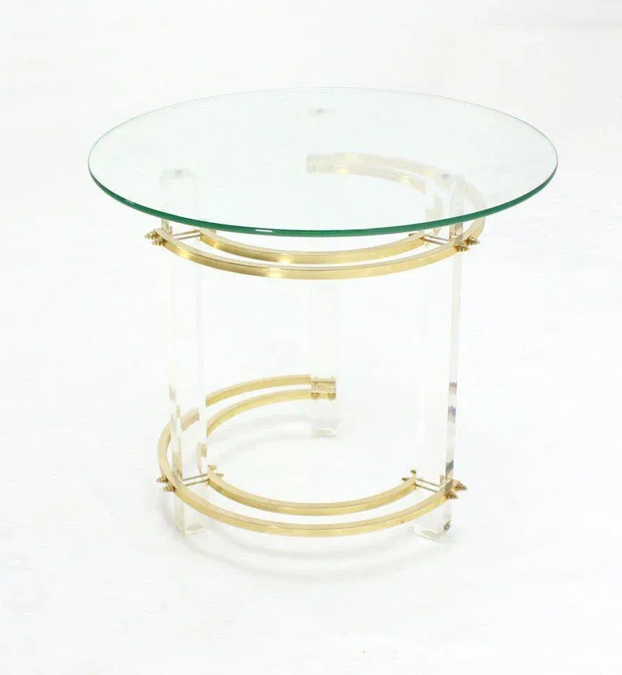 Vintage Mid Century Charles Hollis Jones Round Lucite and Brass