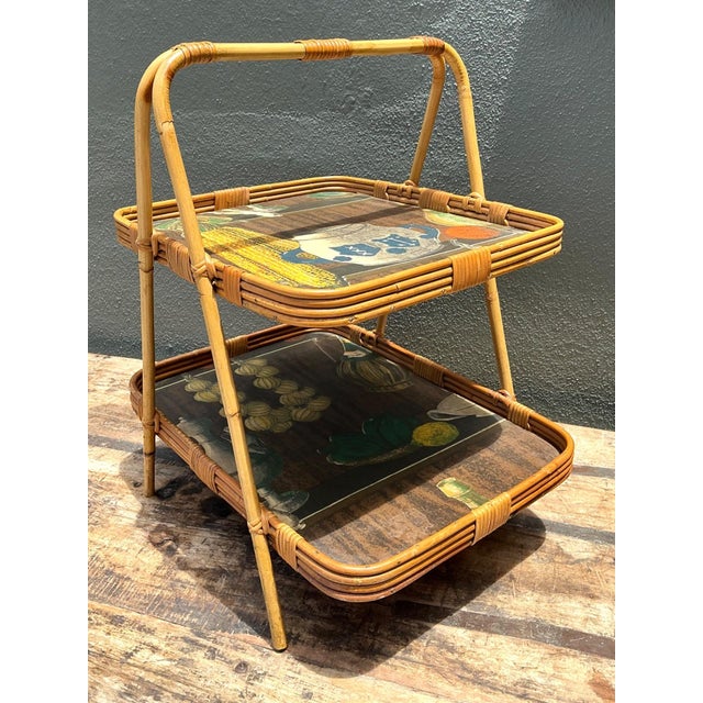 Vintage Rattan Two-Tiered Tray Stand For Sale - Image 17 of 18