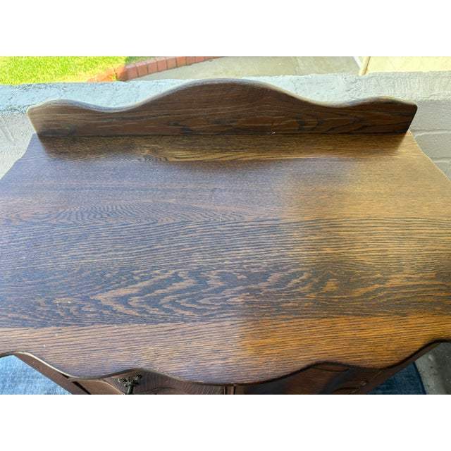 Antique Oak Highboy Dresser Featuring Distinctive Serpentine Bowed Drawers and a Small Upper Side Cabinet For Sale - Image 10 of 11