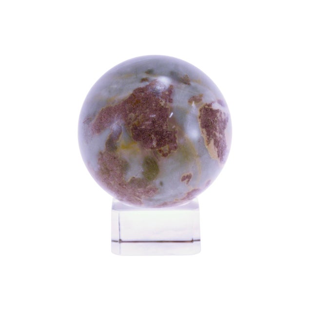 Mid-Century Modern Jasper Gray Red Stone Sphere W/Stand For Sale - Image 3 of 4