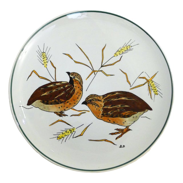 Plate with Hand-Painted Bird Decoration from Gien, France, 1960s For Sale