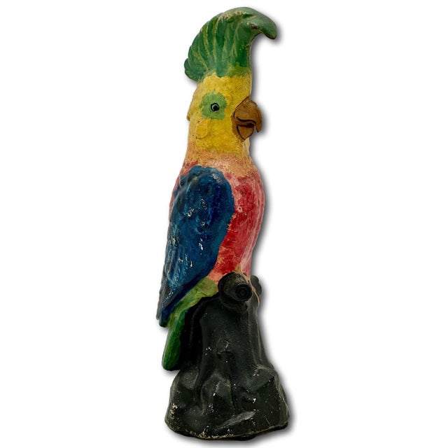 Rare Very Large 14 1/2 Inches Tall Antique American Cast Iron Cockatoo - Parrot Doorstop in Original Paint Circa 1920s For Sale - Image 12 of 18