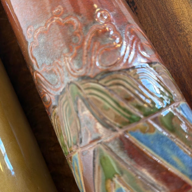 Mid 20th Century Pair of Monumental Asian-Inspired Glazed Ceramic Court Figures For Sale - Image 11 of 12