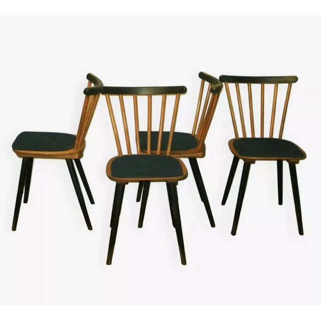 Mid-Century Dining Chairs with Splayed Legs and Petrol Blue Seats, Set of 4 For Sale - Image 13 of 13