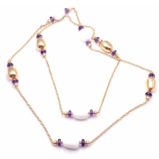 Contemporary Bulgari Mediterranean Eden Sautoir 18k gold amethyst ceramic necklace For Sale - Image 3 of 11