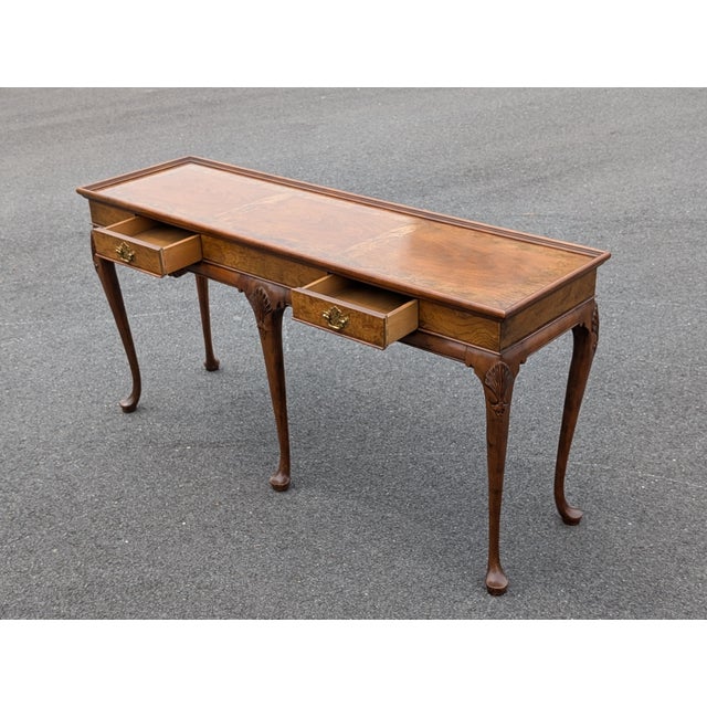 Mid 20th Century Burl Wood and Cherry Queen Anne Sofa/Console Table Attributed to Baker Furniture For Sale - Image 11 of 14