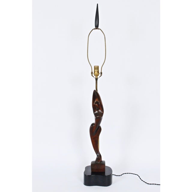 1950s Tall Yasha Heifetz Mahogany Figural Table Lamp For Sale - Image 13 of 13