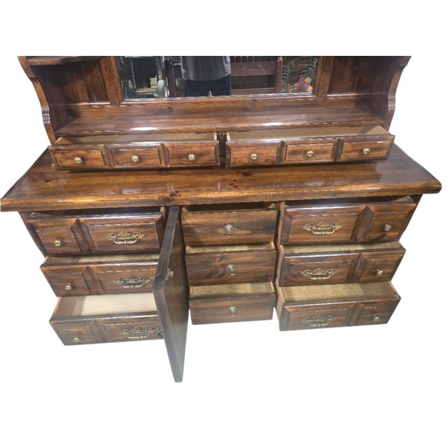 Late 20th Century Late 20th Century Rustic Southwestern-Style Wood Dresser With Mirror Hutch For Sale - Image 5 of 7