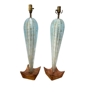 1940's Murano Blue Glass Table Lamps - Pair