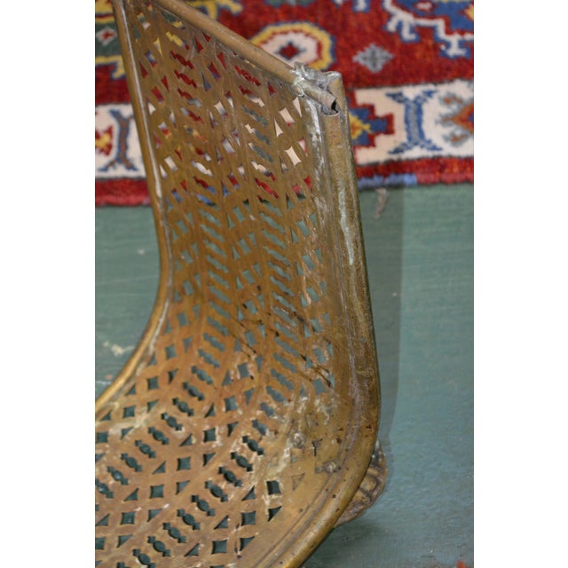 Antique English Reticulated Brass Curved Ends Fireplace Fender W/ Lion Faces For Sale - Image 13 of 16