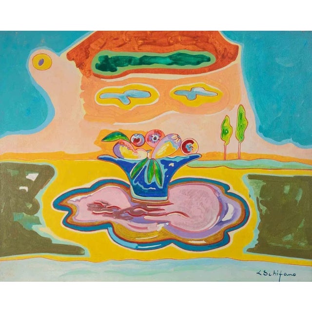 1980s Luciano Schifano, Still Life with Fruit Bowl, Oil Painting, 1987 For Sale - Image 5 of 5