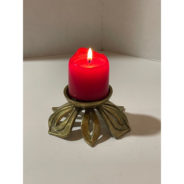 Brass Brutalist Brass Flower Candle Holder For Sale - Image 8 of 11