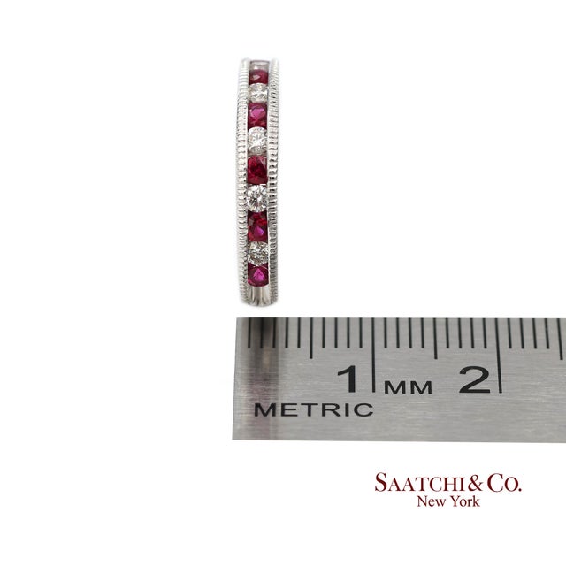 14k (585) Solid White Gold Natural Diamond and Ruby Half Band Ring, Size 6.5 For Sale - Image 11 of 11
